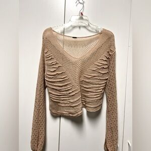 Beige. Knit. Free people. Bell sleeve. Scoop neck.